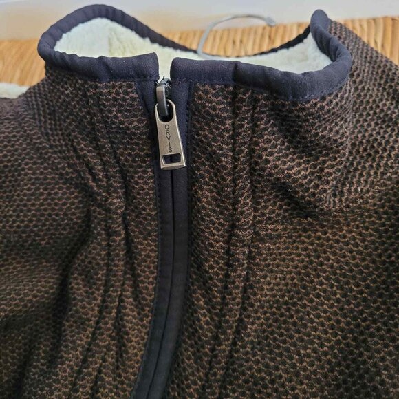 Orvis Sweater Mens Large Brown Sherpa Lined Quarter Zip Pullover Sweatshirt - Picture 7 of 7